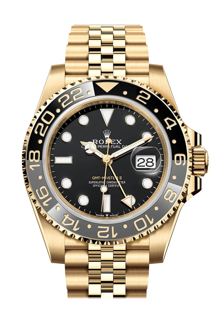 Rolex GMT Master II Black Dial Yellow Gold Men s Watch 126718GRNR Watch Buddy NYC Luxury Watches