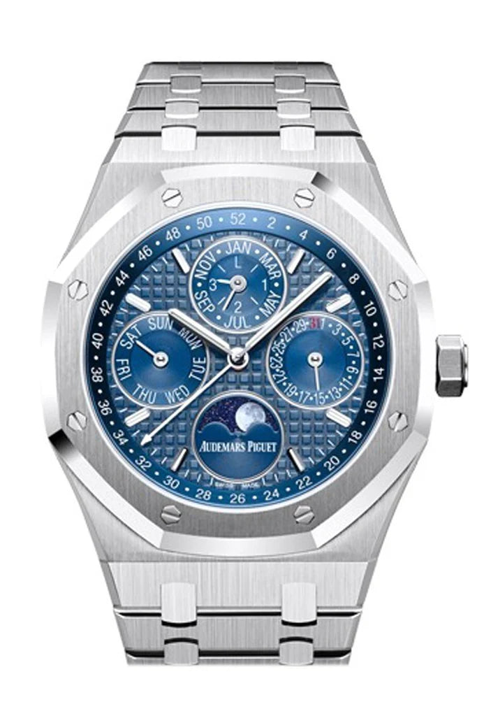 Audemars Piguet Royal Oak 41mm Blue Dial White Gold Applied Hourmarkers Stainless Steel Men's Watch 26574ST.OO.1220ST.02