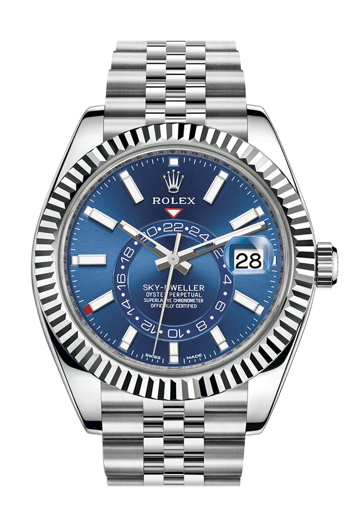 Rolex Sky-Dweller Blue Dial 18k White Gold Bezel Steel Jubilee Men's Watch (326934)