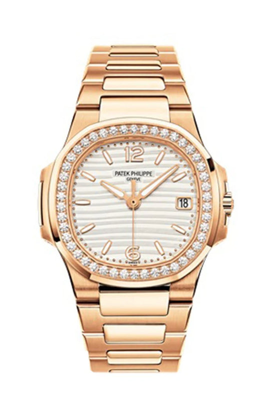 Patek Philippe Nautilus 18kt Rose Gold White Dial 32mm Diamond Ladies Watch 7010/1R-011