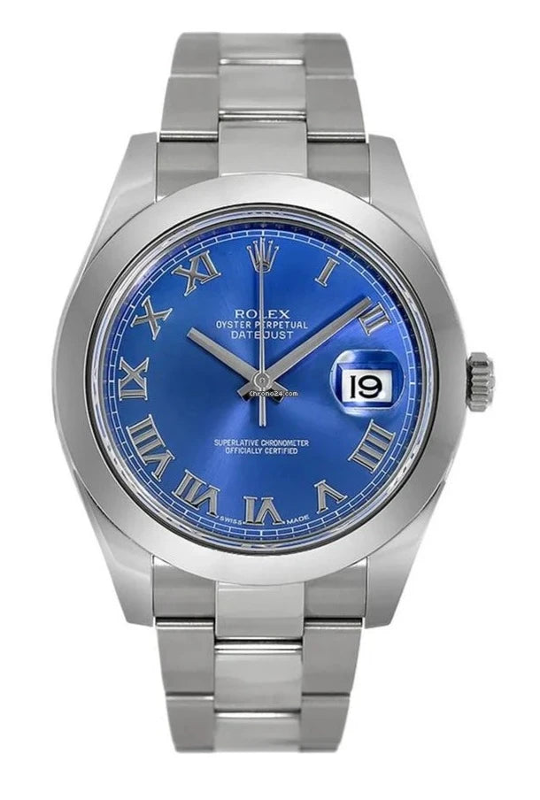 Rolex Datejust II 41 Blue Azzurro Roman Dial Steel Men's Watch (116300)