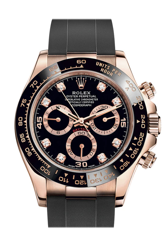 Rolex Cosmograph Daytona Rose Gold Black Diamond Set Dial Oysterflex (116515LN)