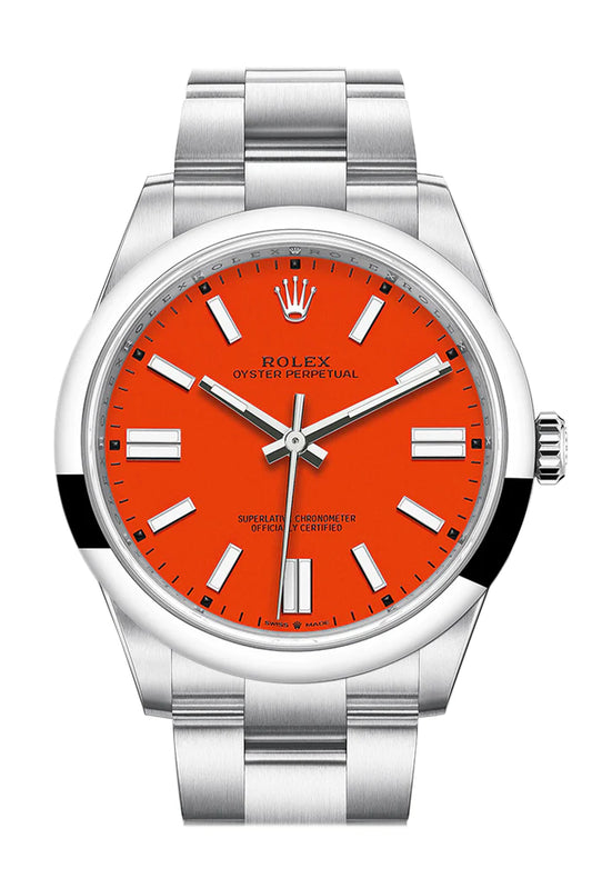 Rolex Oyster Perpetual 41 Coral Red Dial Oyster Bracelet Watch (124300)