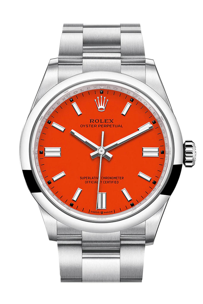 Rolex Oyster Perpetual 36 Coral Red Dial Oyster Bracelet Watch (126000)