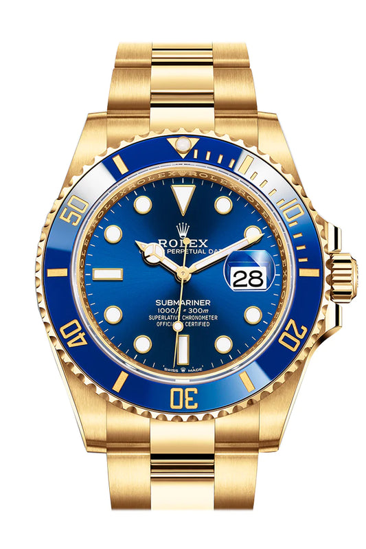 Rolex Submariner 41 Blue Dial Blue Ceramic Bezel Yellow Gold Bracelet Automatic Men's Watch (126618LB)