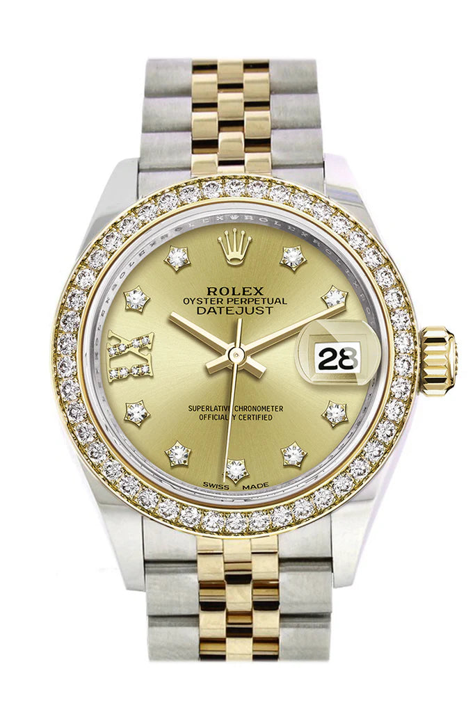 Rolex Datejust 28 Champagne Diamond Star Dial Diamond Bezel Yellow Gold Jubilee Ladies Watch (279383RBR)