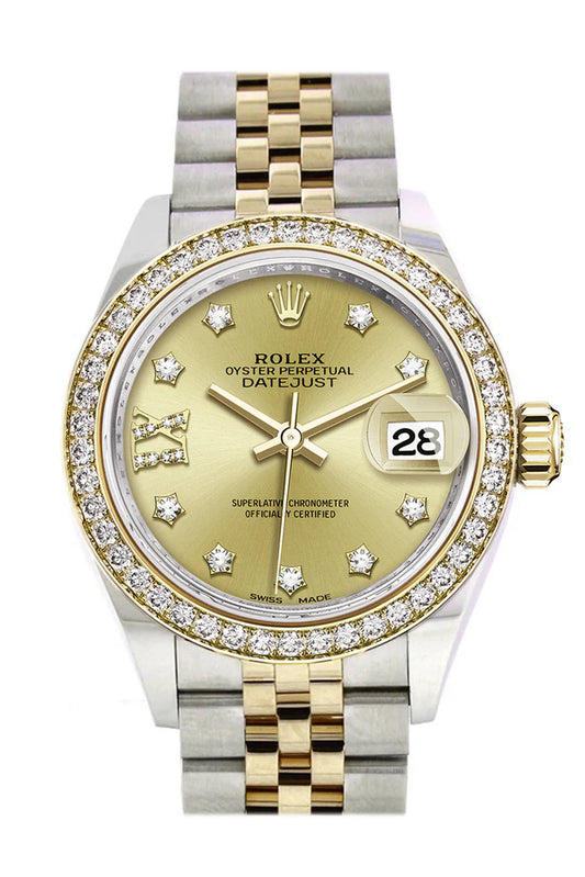 Rolex Datejust 28 Champagne Diamond Star Dial Diamond Bezel Yellow Gold Jubilee Ladies Watch (279383RBR)