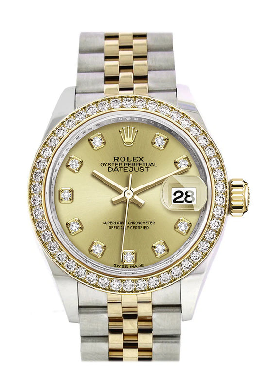 Rolex Datejust 28 Champagne Set Diamond Star Dial Diamond Bezel Yellow Gold Jubilee Ladies Watch (279383RBR)