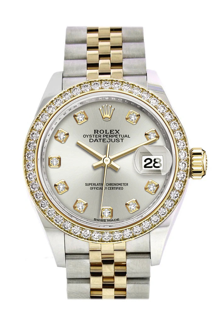 Rolex Datejust 28 Silver Set Diamond Star Dial Diamond Bezel Yellow Gold Jubilee Ladies Watch (279383RBR)