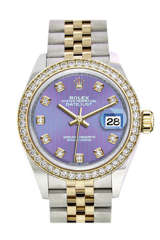 Rolex Datejust 28 Lavender Set Diamond Star Dial Diamond Bezel Yellow Gold Jubilee Ladies Watch (279383RBR)