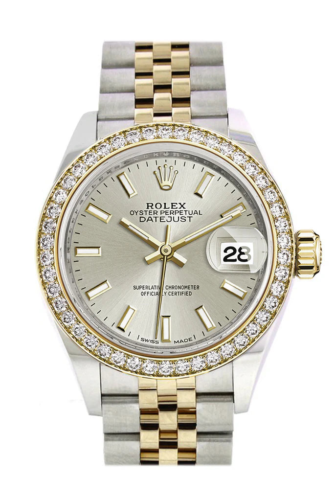 Rolex Datejust 28 Silver Dial Diamond Bezel Yellow Gold Jubilee Ladies Watch (279383RBR)