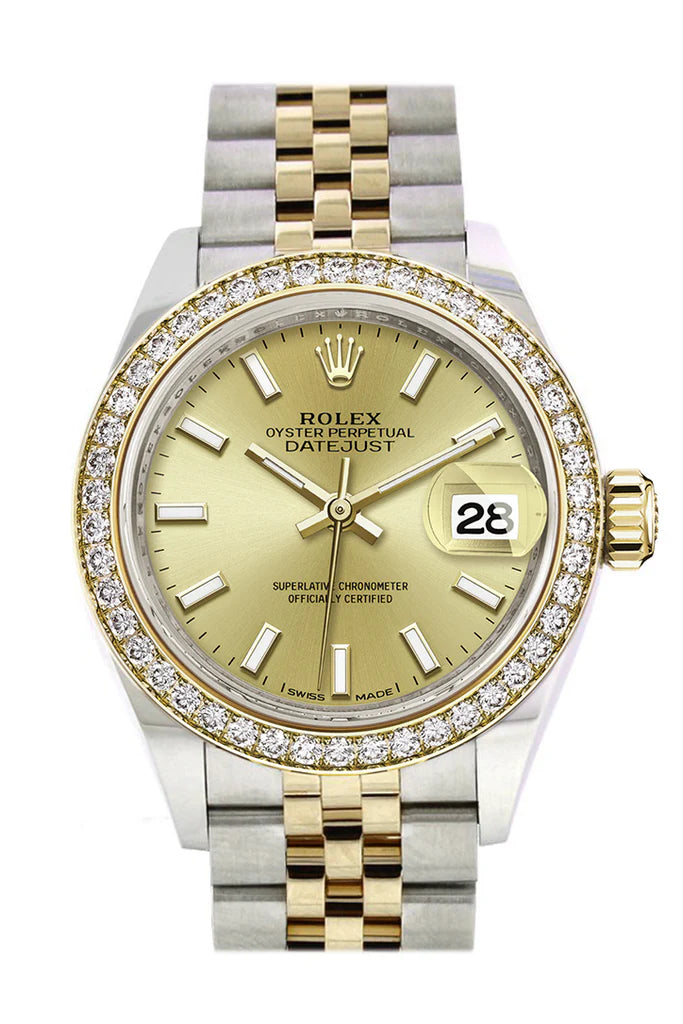 Rolex Datejust 28 Champagne Dial Diamond Bezel Yellow Gold Jubilee Ladies Watch (279383RBR)