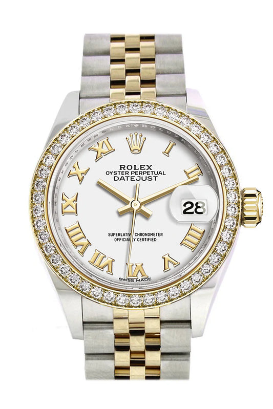 Rolex Datejust 28 White Roman Dial Diamond Bezel Yellow Gold Jubilee Ladies Watch (279383RBR)