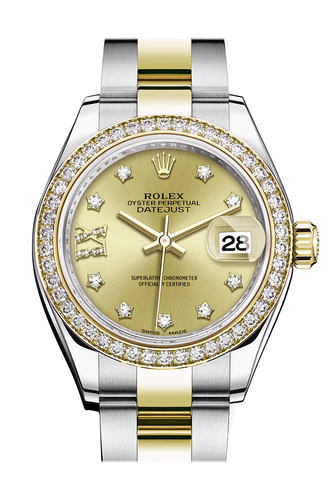 Rolex Datejust 28 Champagne Diamond Star Dial Diamond Bezel Yellow Gold Jubilee Ladies Watch (279383RBR)