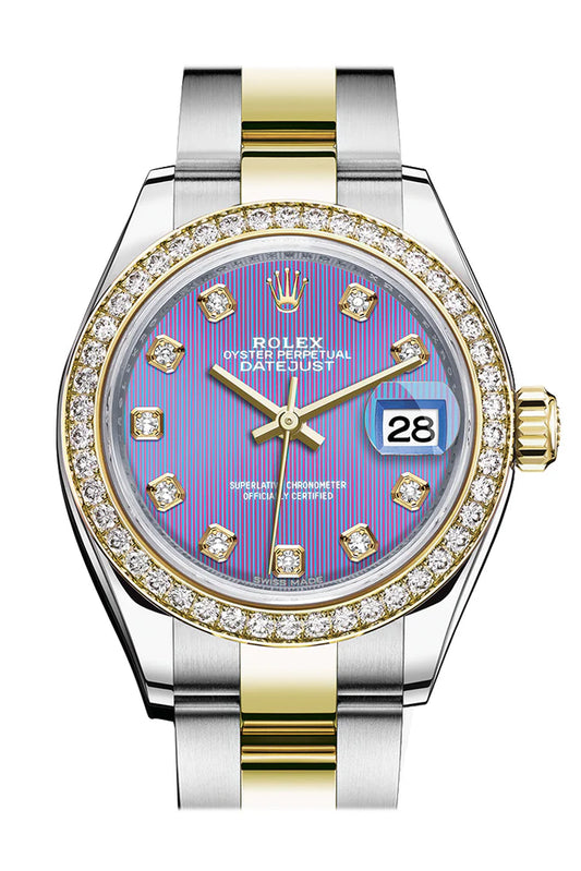 Rolex Datejust 28 Lavender Set With Diamonds Dial Diamond Bezel Yellow Gold Jubilee Ladies Watch (279383RBR)