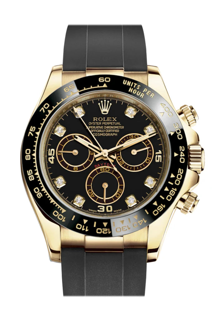 Rolex Cosmograph Black Diamond Yellow Gold Watch (116518LN)