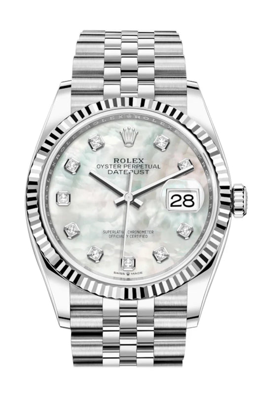 Rolex Datejust 36 White Mother of Pearl Diamond Dial Automatic Jubilee Watch (126234)