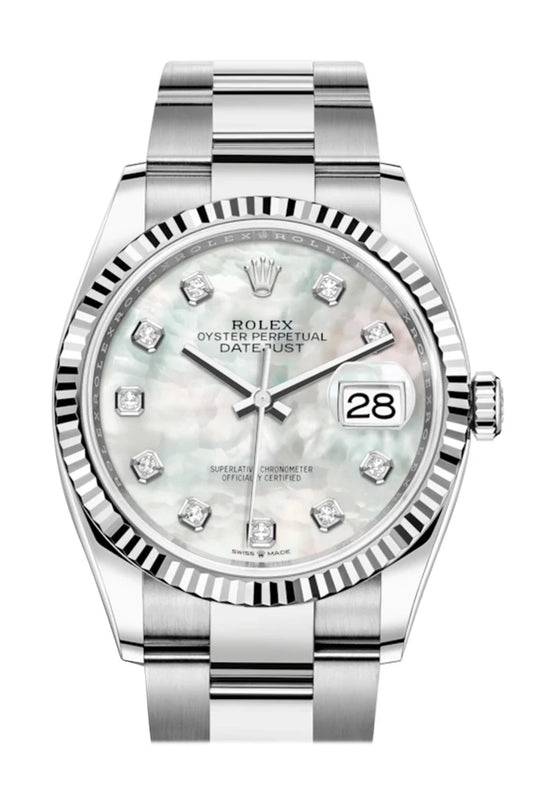 Rolex Datejust 36 White Mother-Of-Pearl Diamond Dial Automatic oyster Watch (126234)