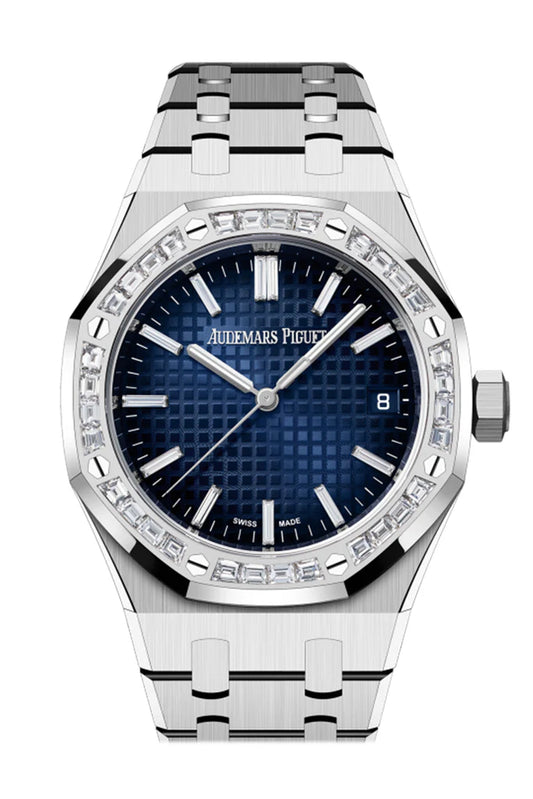 Audemars Piguet Royal Oak Blue Diamond Baguette Dial White Gold Diamond Set Bezel Watch (77451BC.ZZ.1261BC.01)