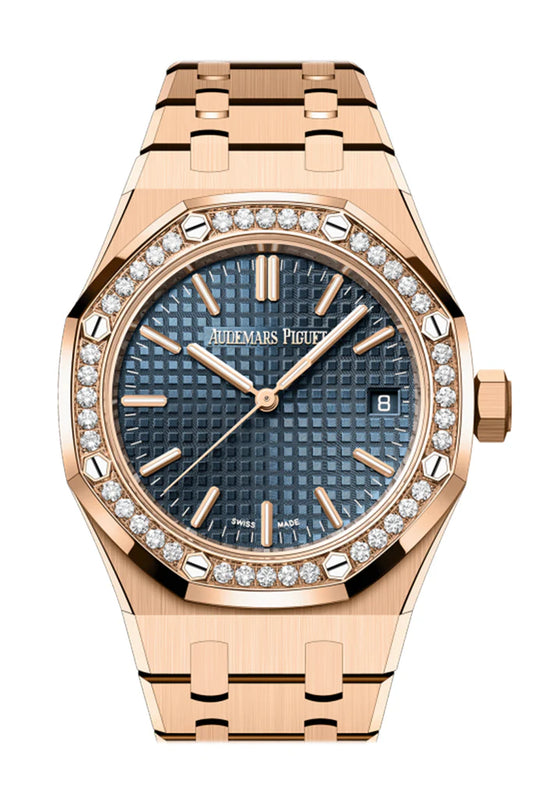 Audemars Piguet Royal Oak Blue Dial Rose Gold Diamond Bezel Watch (15551OR.ZZ.1356OR.05)