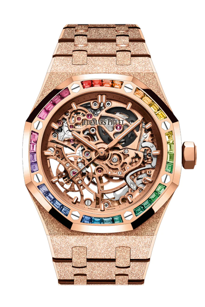 Audemars Piguet Royal Oak Frosted Gold Double Balance Wheel Openworked Rose Gold 37mm Rainbow Sapphire Watch (15469OR.ZZ.1260OR.01)