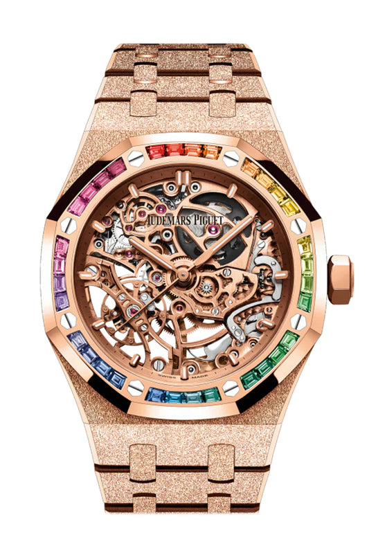 Audemars Piguet Royal Oak Frosted Gold Double Balance Wheel Openworked Rose Gold 37mm Rainbow Sapphire Watch (15469OR.ZZ.1260OR.01)