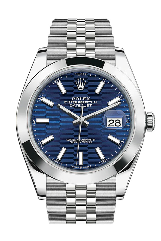 Rolex Datejust 41 Blue motif smooth Stick Dial Men's Watch (126300-0020)