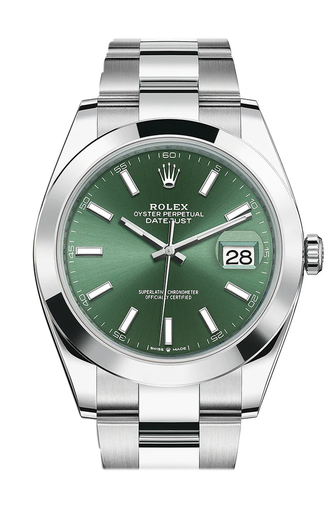 Rolex Datejust 41 Green Stick Smooth Dial Men's Watch (126300-0020)