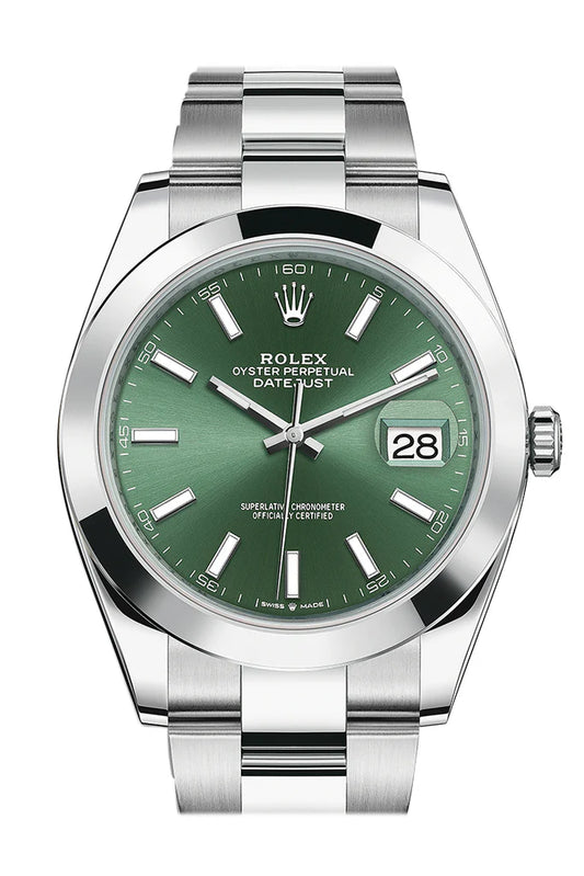 Rolex Datejust 41 Green Stick Smooth Dial Men's Watch (126300-0020)