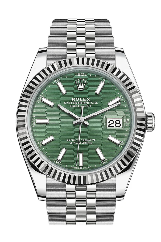 Rolex Datejust 41 Green Fluted Motif Dial White Gold Jubilee Men's Watch (126334-0030)