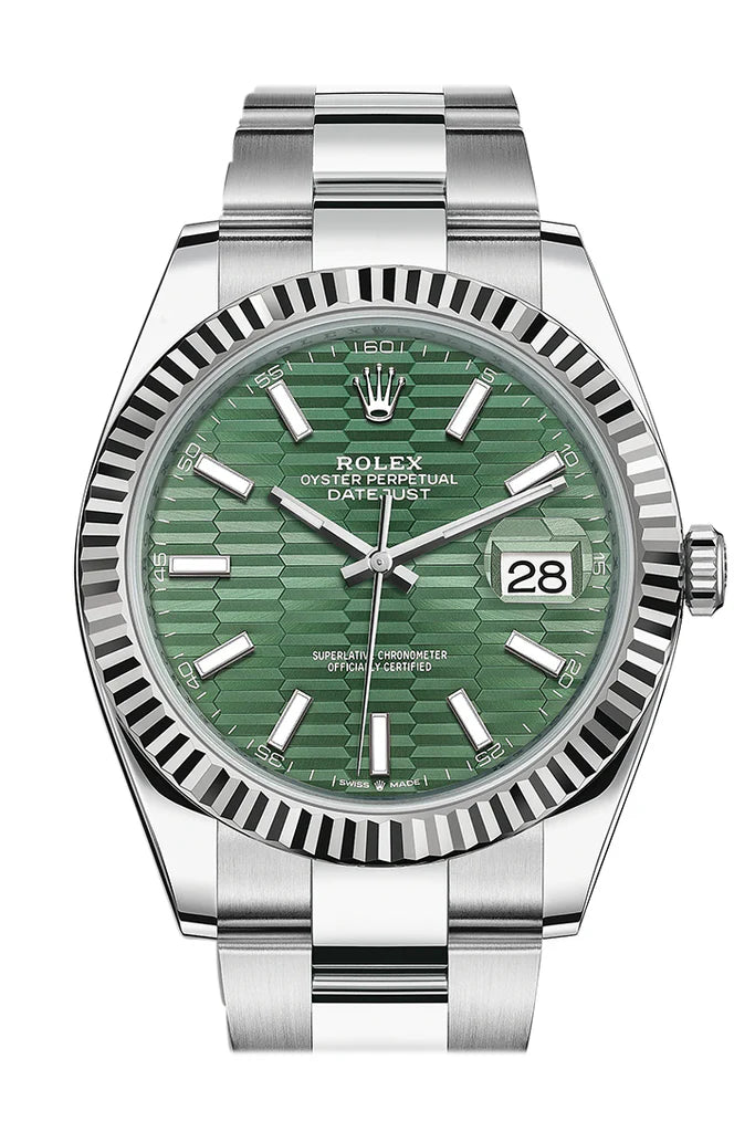 Rolex Datejust 41 Mint Green Fluted Dial oyster Men's Watch (126334-0030)