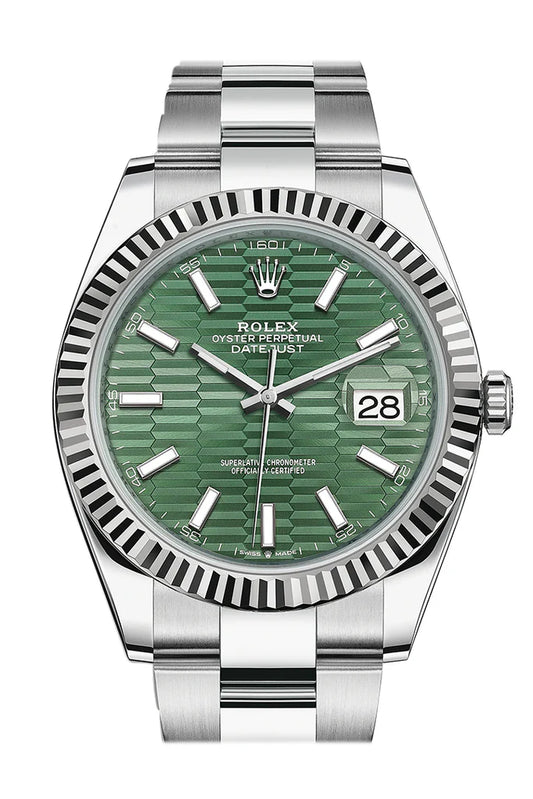 Rolex Datejust 41 Mint Green Fluted Dial oyster Men's Watch (126334-0030)