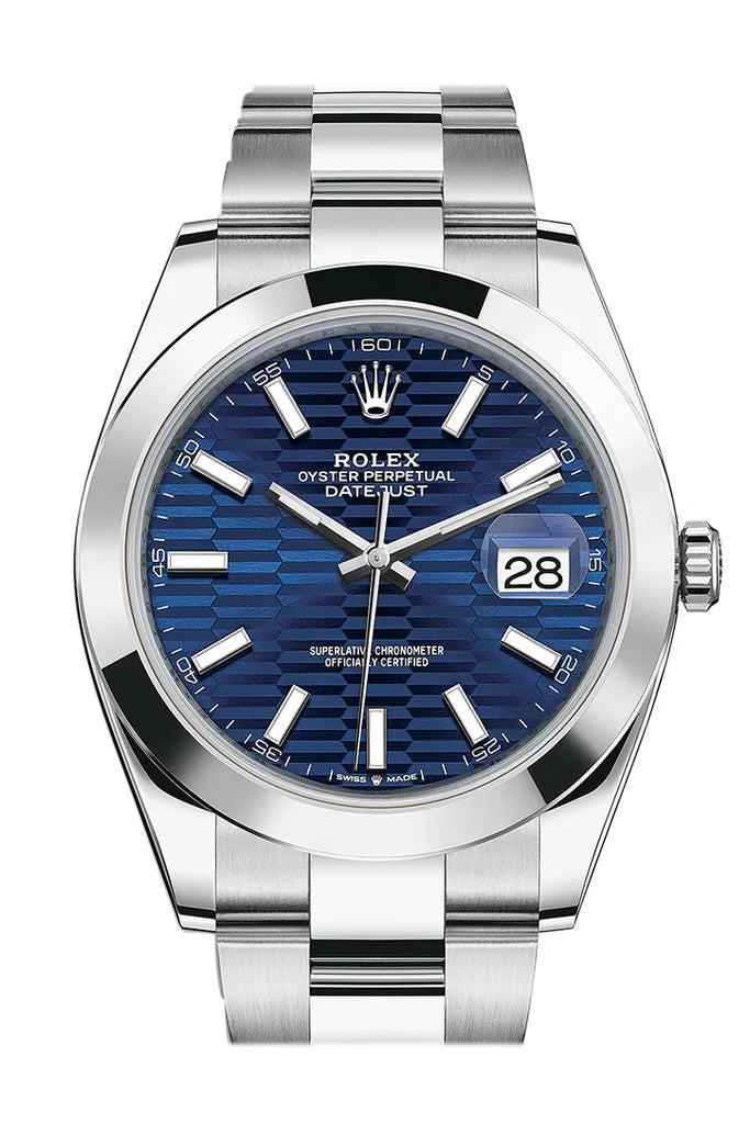 Rolex Datejust 41 Blue smooth motif dial oyster Men's Watch (126334-0031)