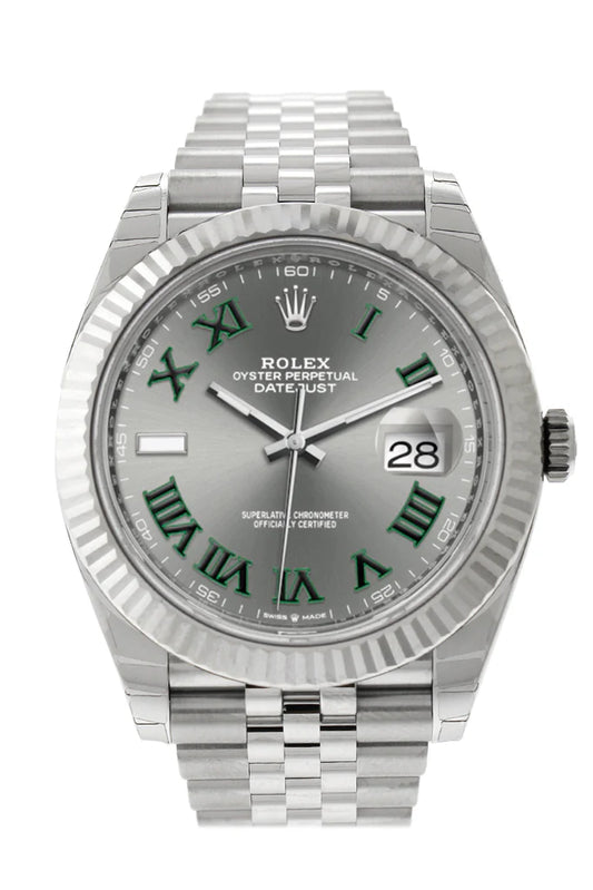 Rolex Datejust 41 Wimbeldon Dial Stainless steel Fluted Bezel Jubilee Men's Watch 126334