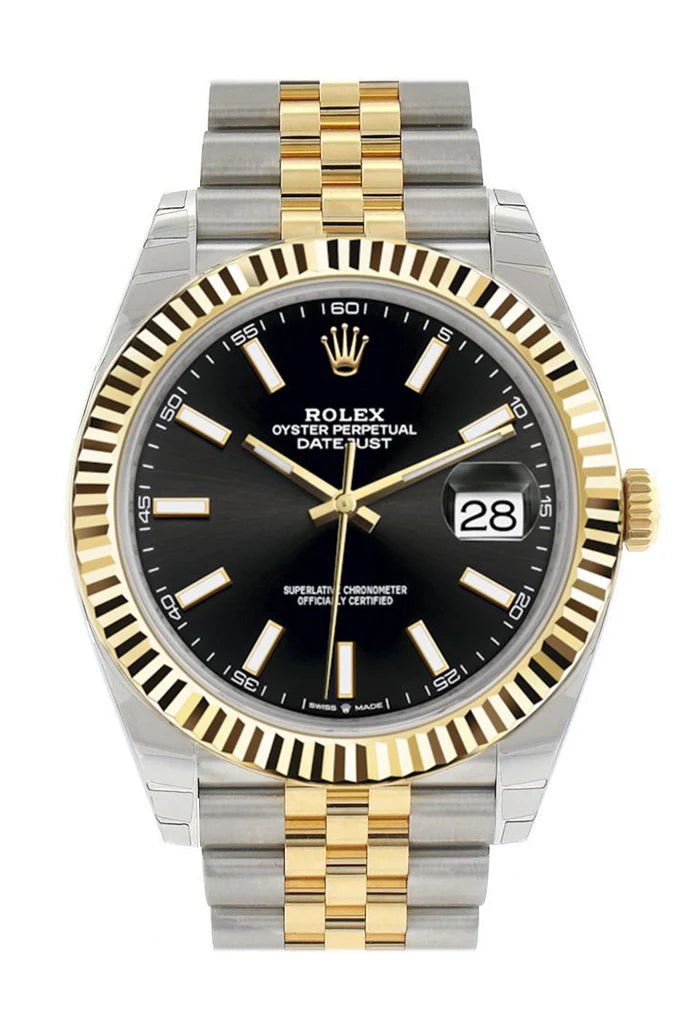 Rolex Datejust 41 Black Dial Fluted Bezel 18K Yellow Gold Jubilee Men's Watch (126333)