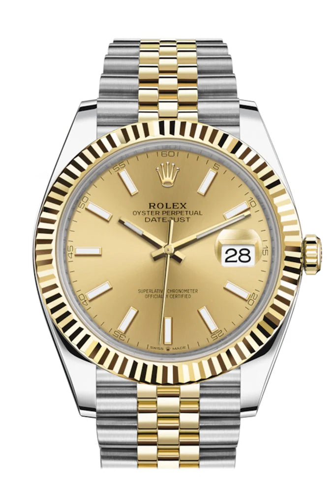 Rolex Datejust 41 Champagne Dial Fluted Bezel 18K Yellow Gold Jubilee Men's Watch (126333)