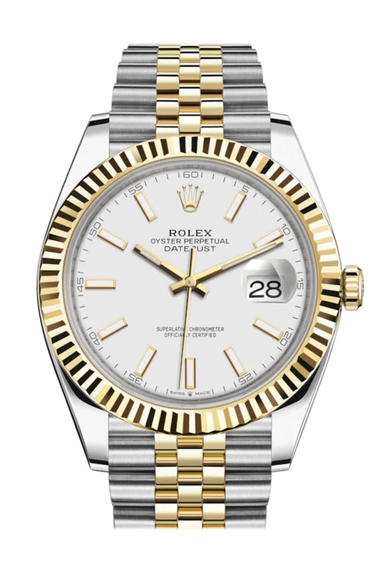 Rolex Datejust 41 White Dial Fluted Bezel 18K Yellow Gold Jubilee Men's Watch (126333)