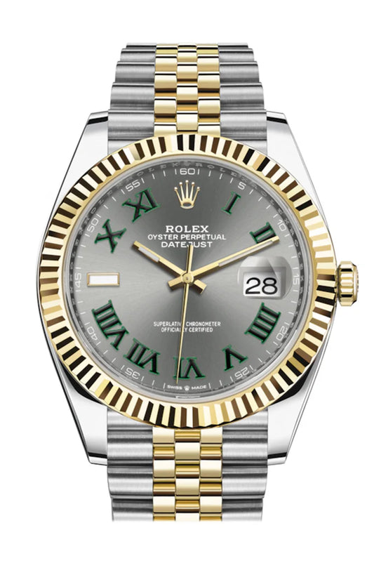 Rolex Datejust 41 Wimbeldon Dial Fluted Bezel 18K Yellow Gold Jubilee Men's Watch (126333)