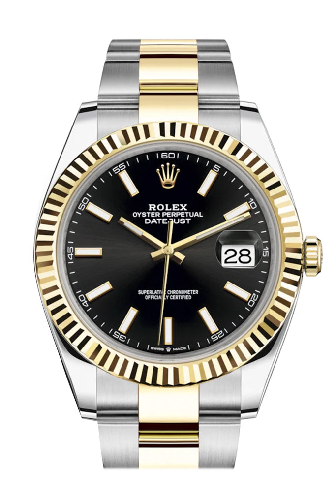 Rolex Datejust 41 Black Dial Fluted Bezel 18K Yellow Gold Men's Watch (126333)