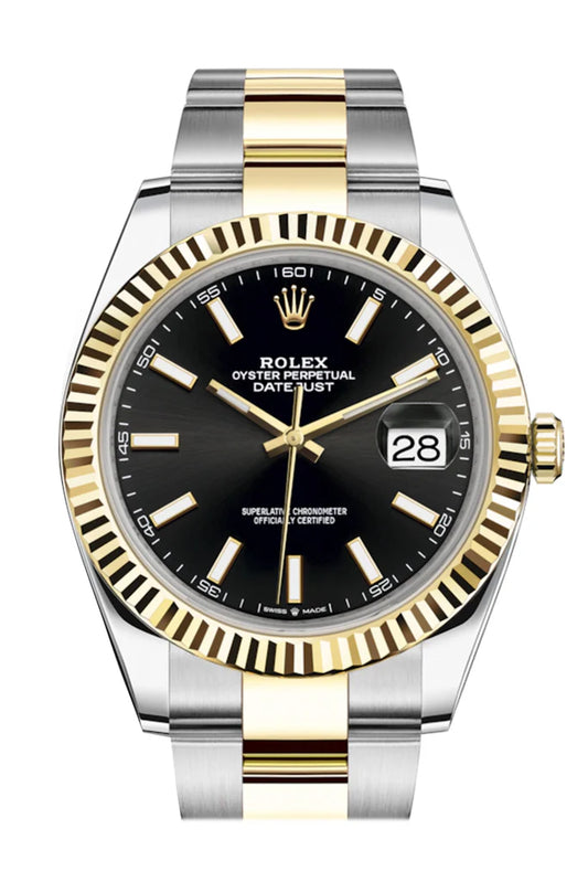 Rolex Datejust 41 Black Dial Fluted Bezel 18K Yellow Gold Men's Watch (126333)