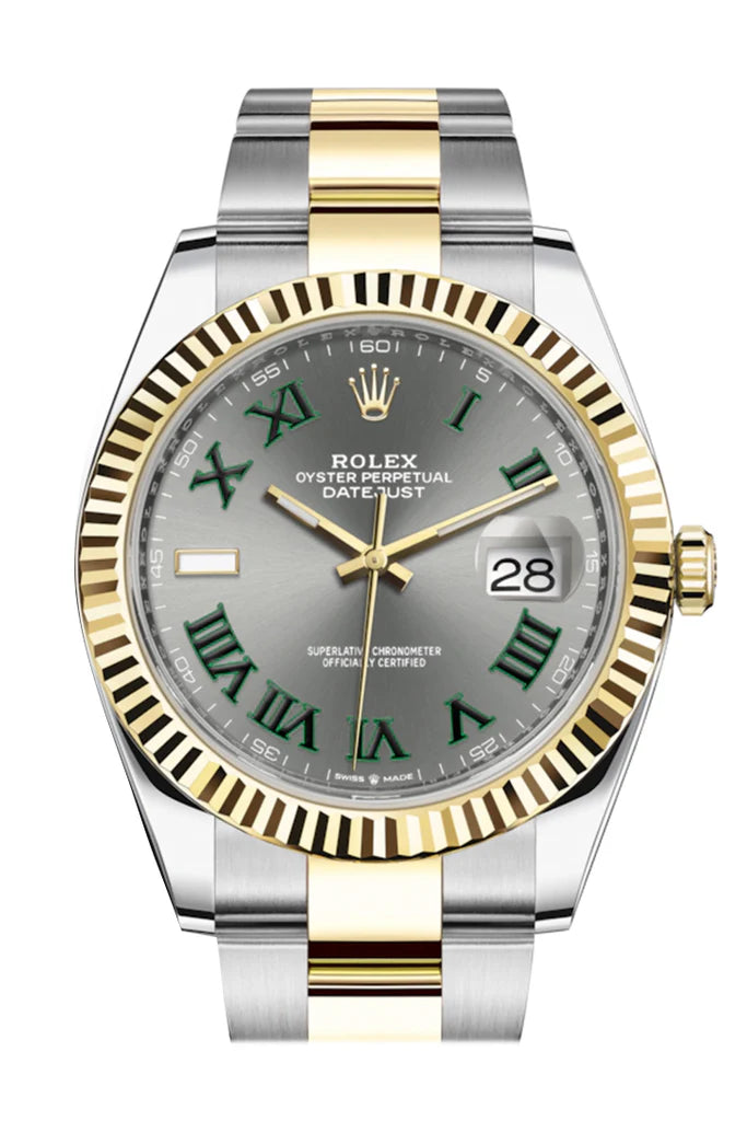 Rolex Datejust 41 Wimbeldon Dial Fluted Bezel 18K Yellow Gold Men's Watch (126333)