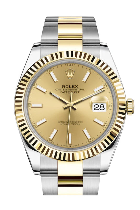 Rolex Datejust 41 oyster Champagne Dial Fluted Bezel 18K Yellow Gold Men's Watch (126333)