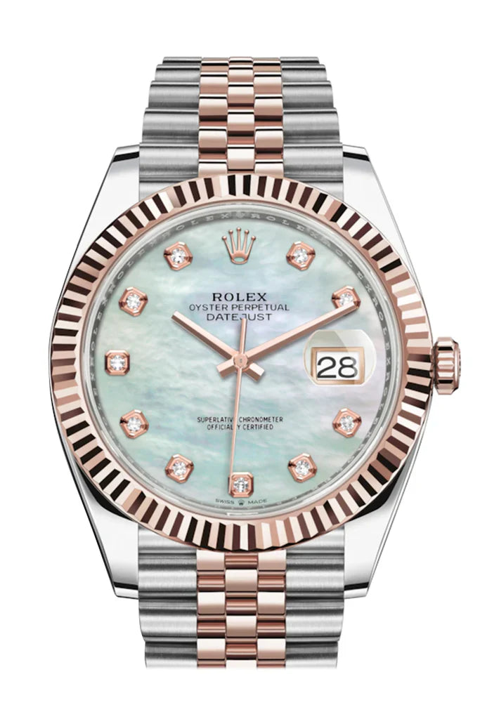 Rolex Datejust 41 Mother of Pearl Set with Diamonds Dial Rose Gold Fluted Bezel Men's Watch (126331)