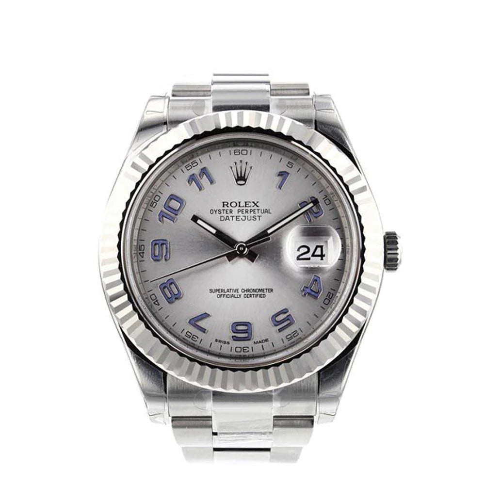 Rolex Datejust II 41 Grey Arabic Dial 18kt White Gold Fluted Bezel Men's Watch (116334)