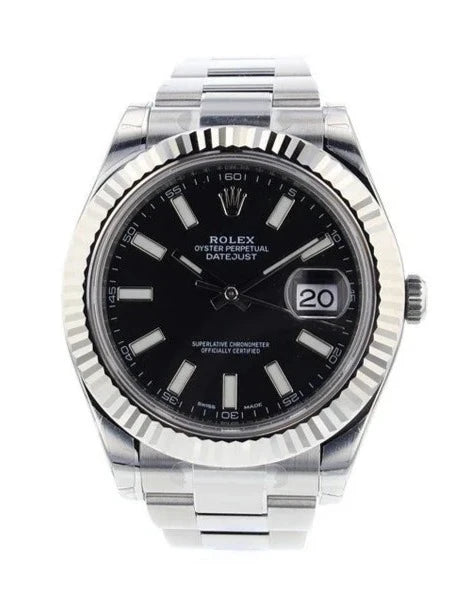 Rolex Datejust II 41 Black Dial Fluted Bezel Men's Watch (116334)