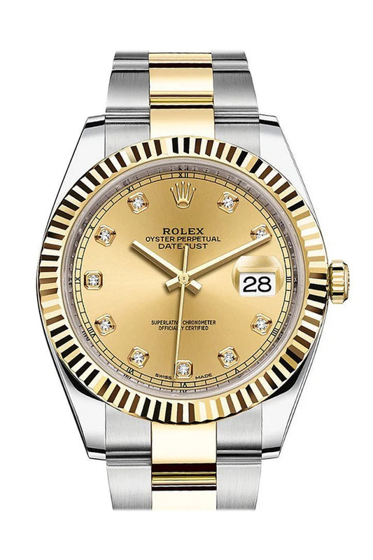 Rolex Datejust 41 Champagne Diamond Dial 18K Rose smooth Gold oyster Men's Watch (126333)