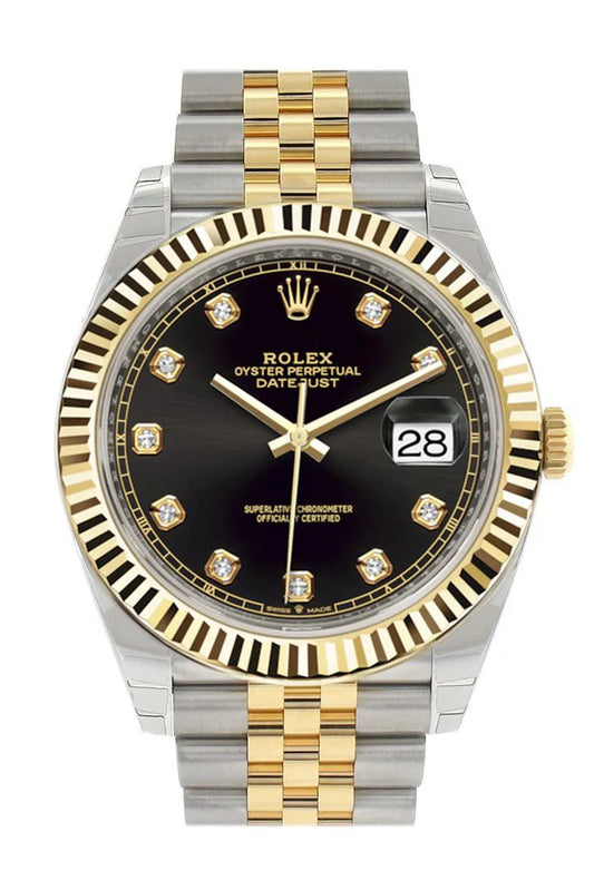 Rolex Datejust 41 Black Diamond Dial 18K Yellow Gold Men's Watch (126333)