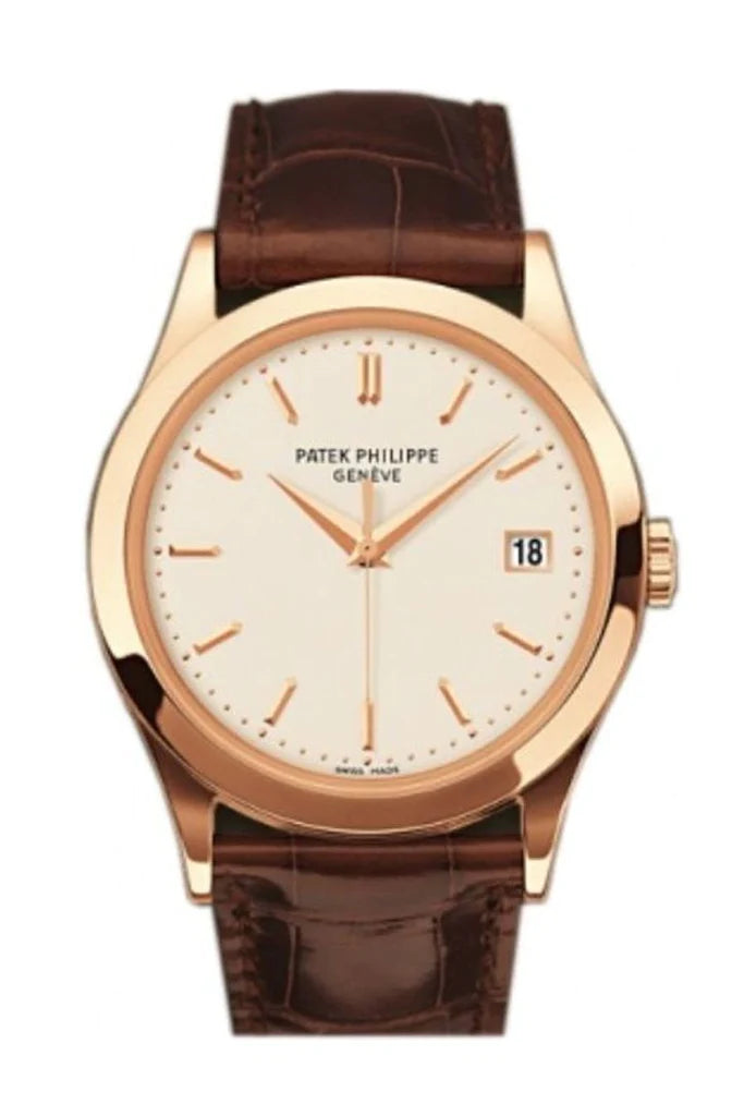 Patek Philippe Calatrava Opaline Dial 18kt Rose Gold Brown Leather Men's Watch (5296R-010)