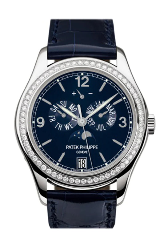Patek Philippe Complications Annual Calendar Blue Dial 18kt White Gold Diamond Blue Leather Men's Watch (5147G-001)