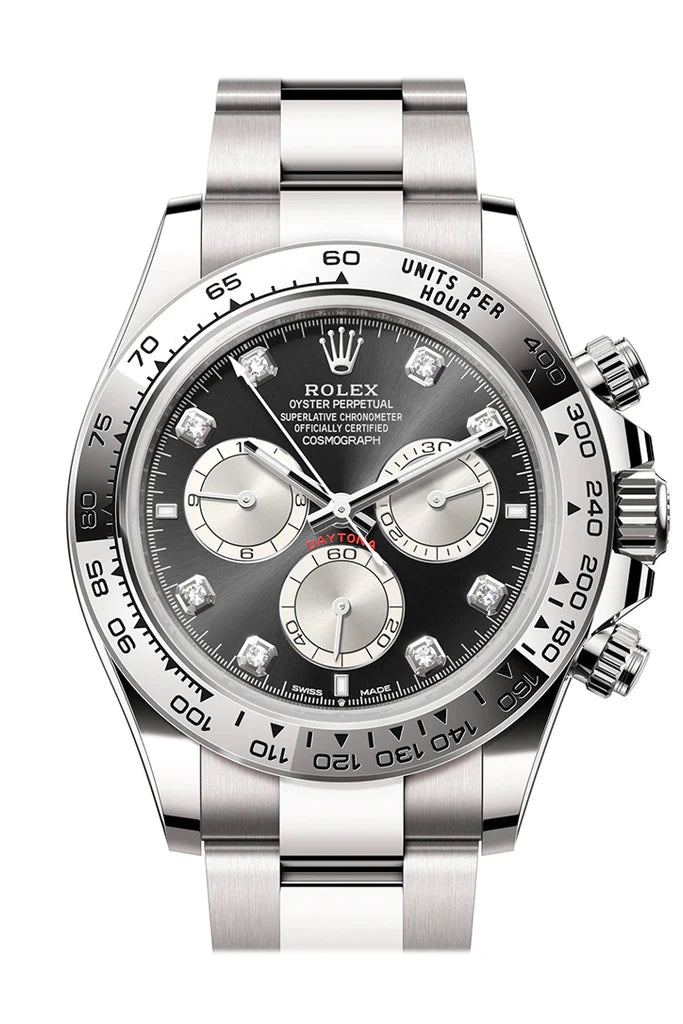 Rolex Daytona 40 Bright Black and Steel Diamond Dial White Gold Men's Watch 126509